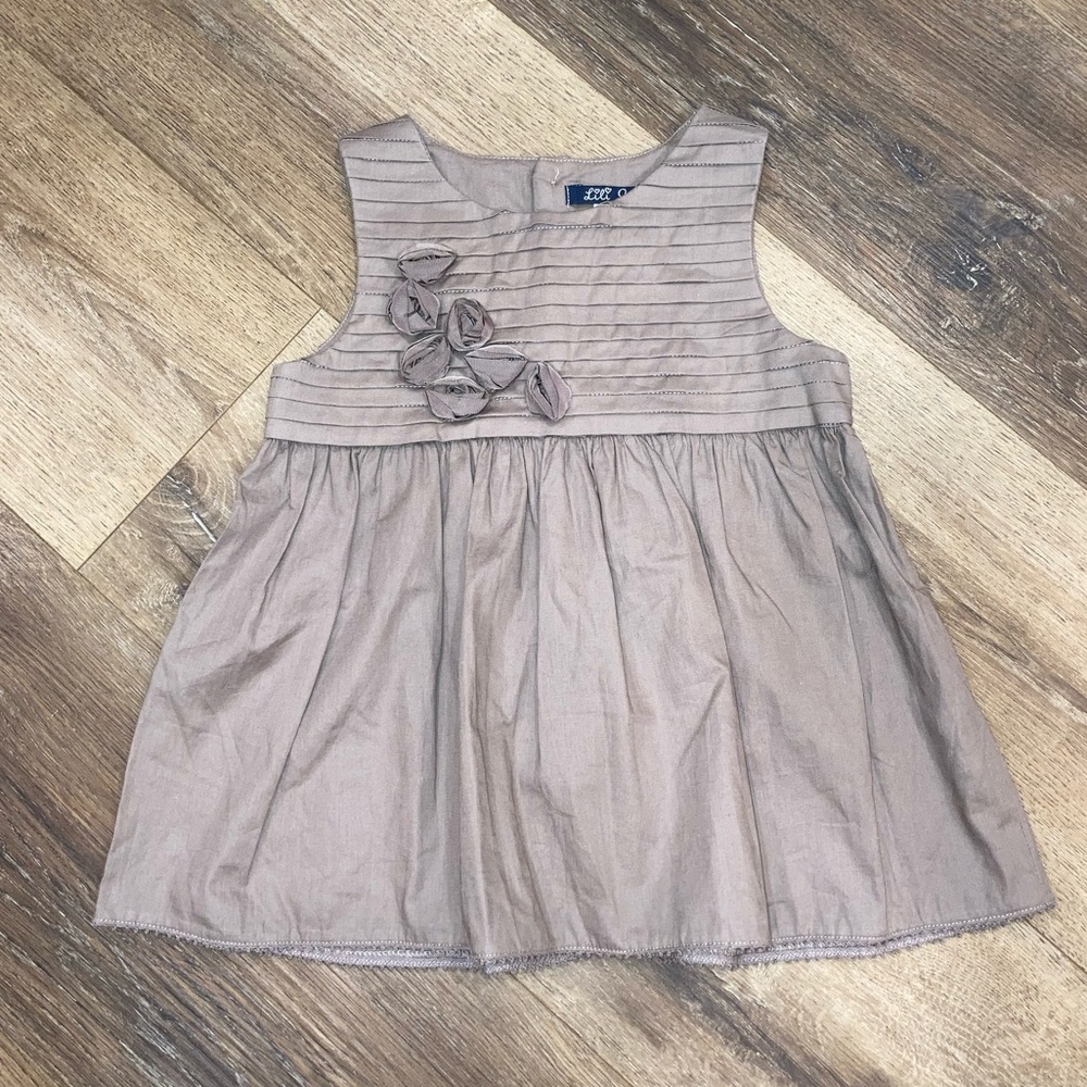 Lili Gaufrette Sleeveless Taupe Shirt Rosettes 3T